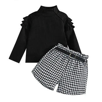 Baby Girl's Polyester Full Sleeve Houndstooth Pattern Party Dress