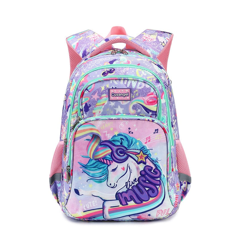 Kid's Girl Nylon Zipper Closure Unicorn Pattern School Backpack