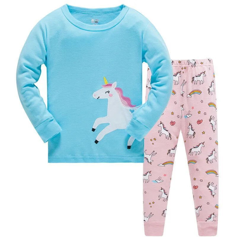 Kid's Girl Spandex O-Neck Long Sleeve Trendy Sleepwear Pajama Set