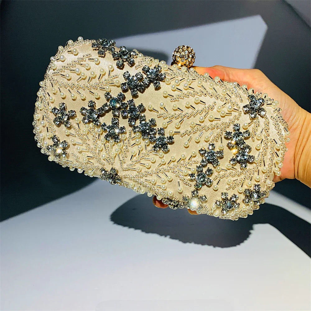 Women's Metallic Hasp Closure Rhinestone Bridal Wedding Clutch