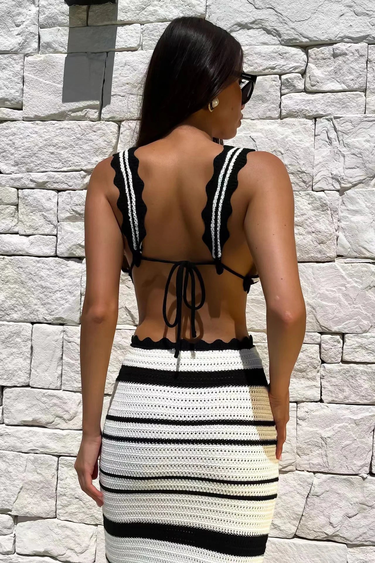 Women's Polyester V-Neck Sleeveless Striped Pattern Sexy Dress