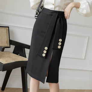 Women's Polyester Elastic High Waist Solid Pattern Casual Skirts