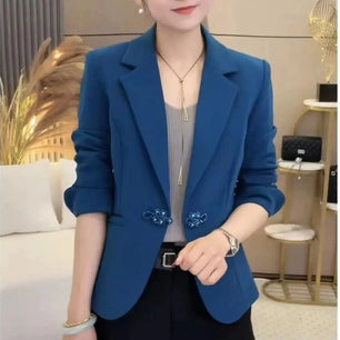 Women's Polyester Notched Collar Long Sleeve Single Button Blazer