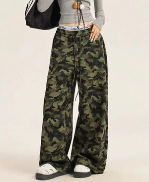 Women's Cotton High Waist Zipper Fly Closure Camouflage Trousers