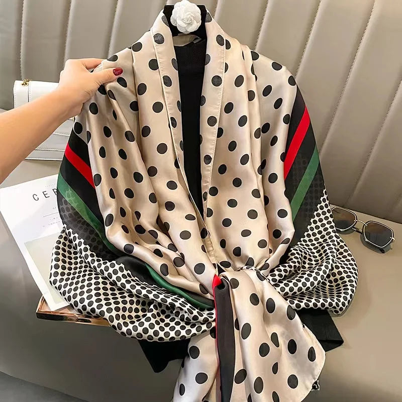 Women's Silk Neck Wrap Dotted Pattern Luxury Trendy Beach Scarves