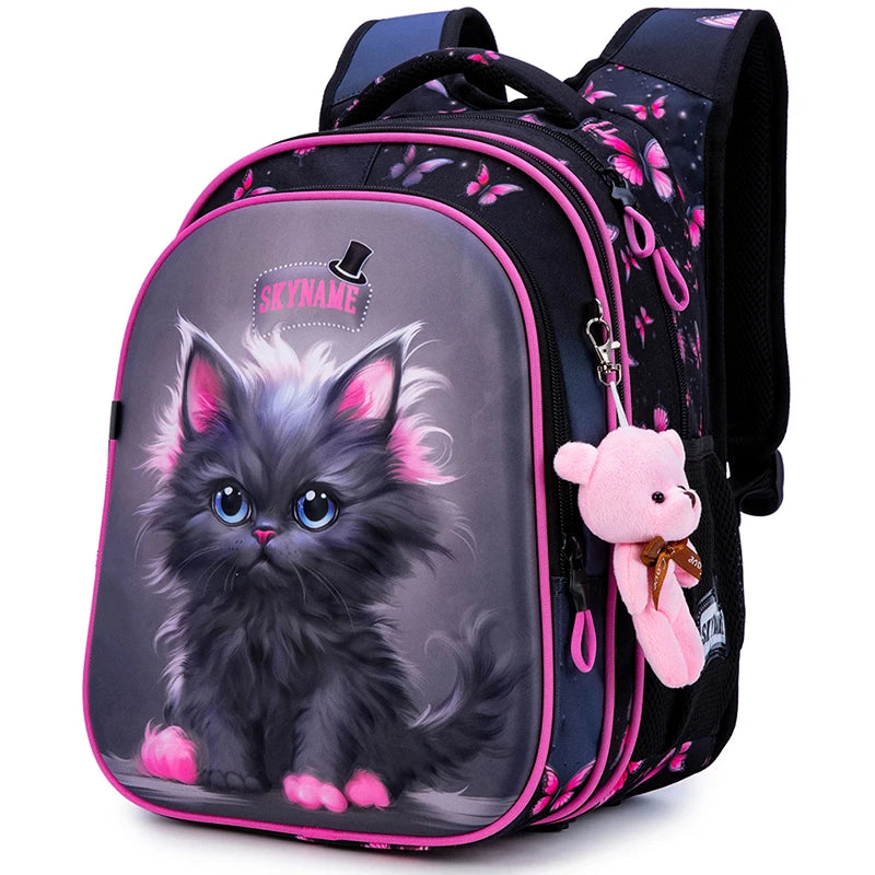 Kid's Girl Nylon Zipper Closure Animal Pattern School Backpack