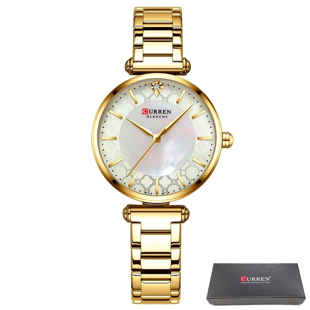 Women's Alloy Case Bracelet Clasp Luxury Round Quartz Watch