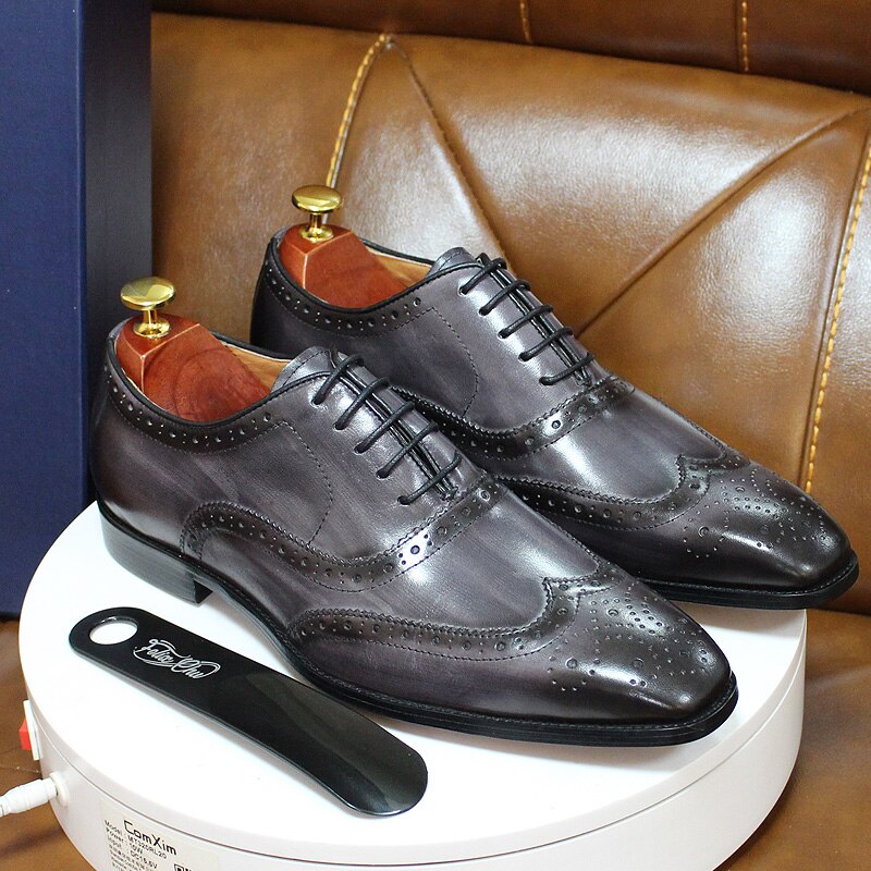 Men's Genuine Leather Pointed Toe Lace-up Closure Wedding Shoes