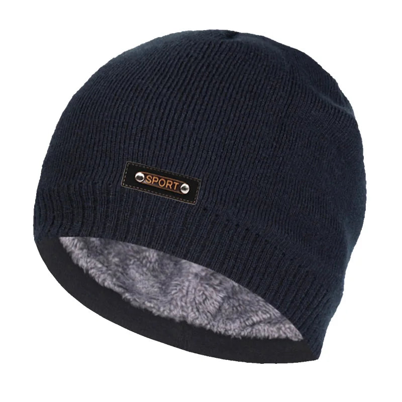 Men's Faux Fur Skullies Beanies Knitted Pattern Casual Warm Cap