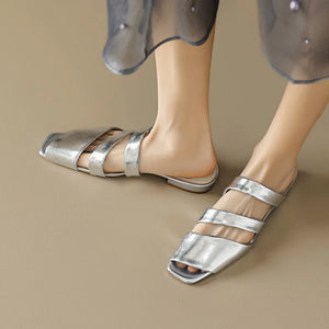Women's Split Leather Square Toe Slip-On Closure Trendy Shoes