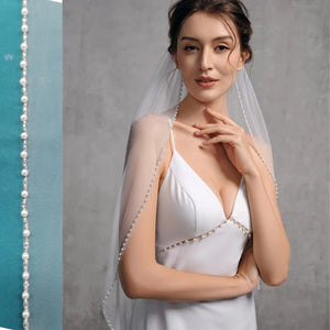 Women's Polyester Bead Edge One-Layer Fingertip Wedding Veils