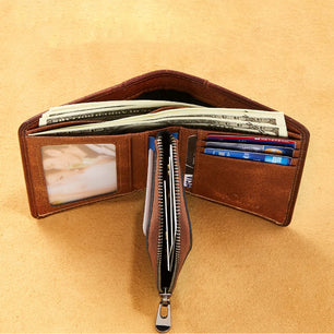 Men's Genuine Leather Solid Pattern Slot Pocket Casual Wallets