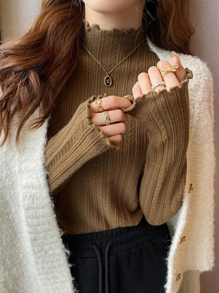 Women's Polyester Turtleneck Full Sleeves Solid Pattern Sweater