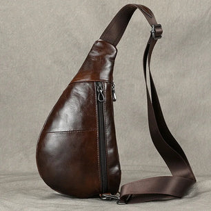 Men's Genuine Leather Zipper Closure Solid Pattern Shoulder Bag