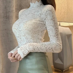 Women's Polyester Turtleneck Long Sleeves Patchwork Blouse