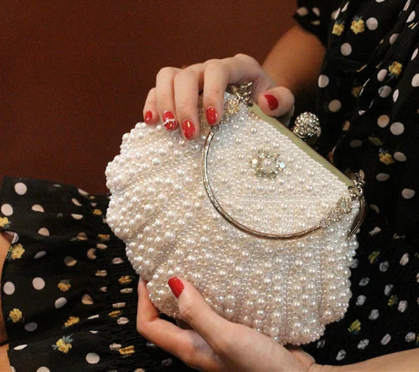 Women's Felt Pearl Pattern Rhinestone Classic Wedding Clutch