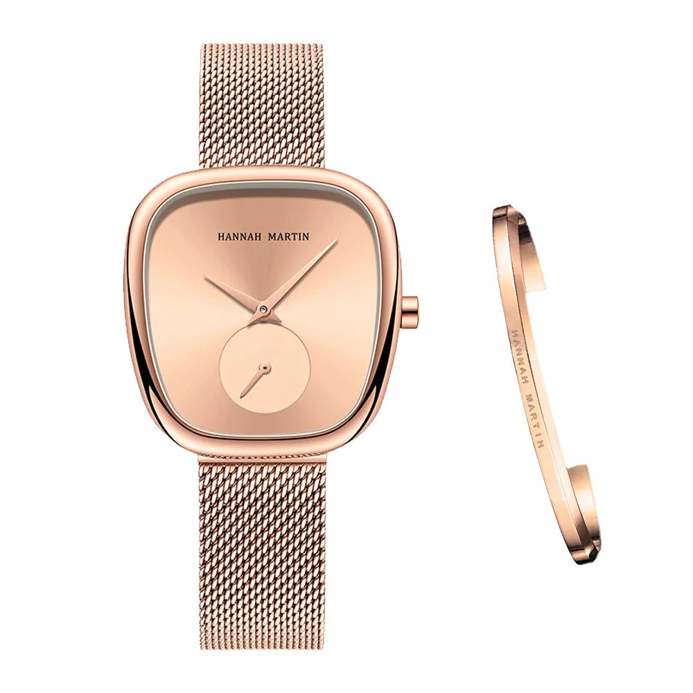 Women's Stainless Steel Case Folding Clasp Watch With Bracelet