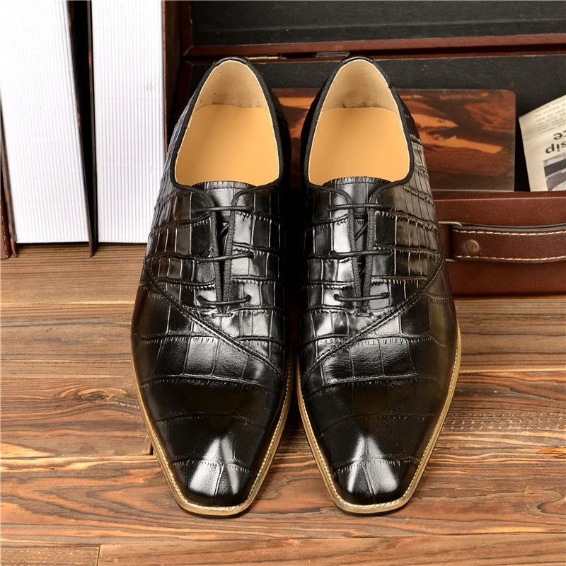 Men's Genuine Leather Pointed Toe Lace-up Closure Formal Shoes