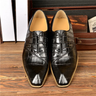 Men's Genuine Leather Pointed Toe Lace-up Closure Formal Shoes