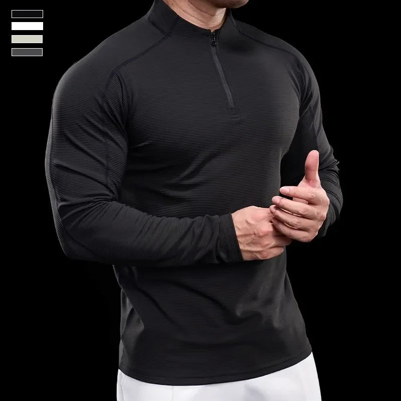 Men's Polyester Long Sleeve Pullover Closure Casual T-Shirt