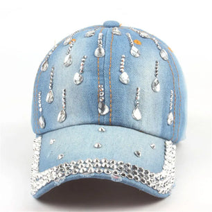 Women's Denim Adjustable Strap Pattern Rhinestone Casual Cap