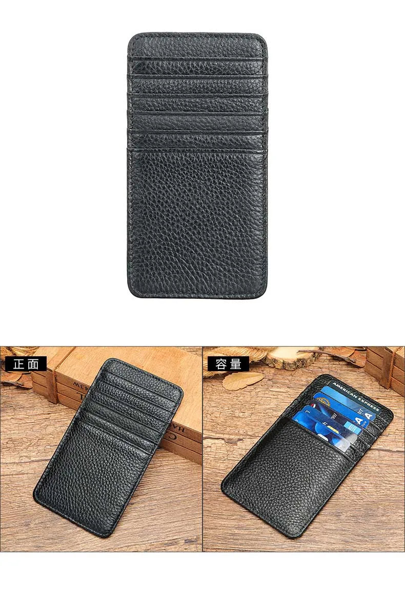 Men's Genuine Leather Solid Pattern Card Holder Trendy Wallets