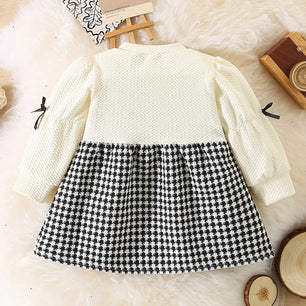 Kid's Girl Polyester O-Neck Long Sleeves Plaid Pattern Dress