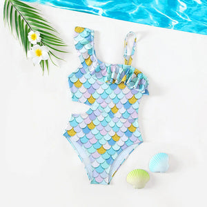 Kid's Polyester Printed Pattern One-Piece Trendy Swimwear Suit