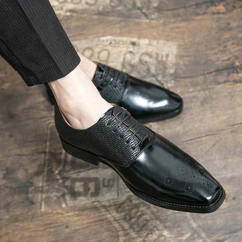 Men's Microfiber Square Toe Lace-up Closure Luxury Wedding Shoes