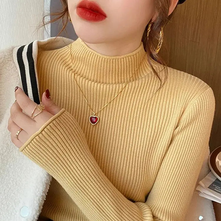 Women's Acrylic Mock-Neck Full Sleeves Knitted Pullover Sweater