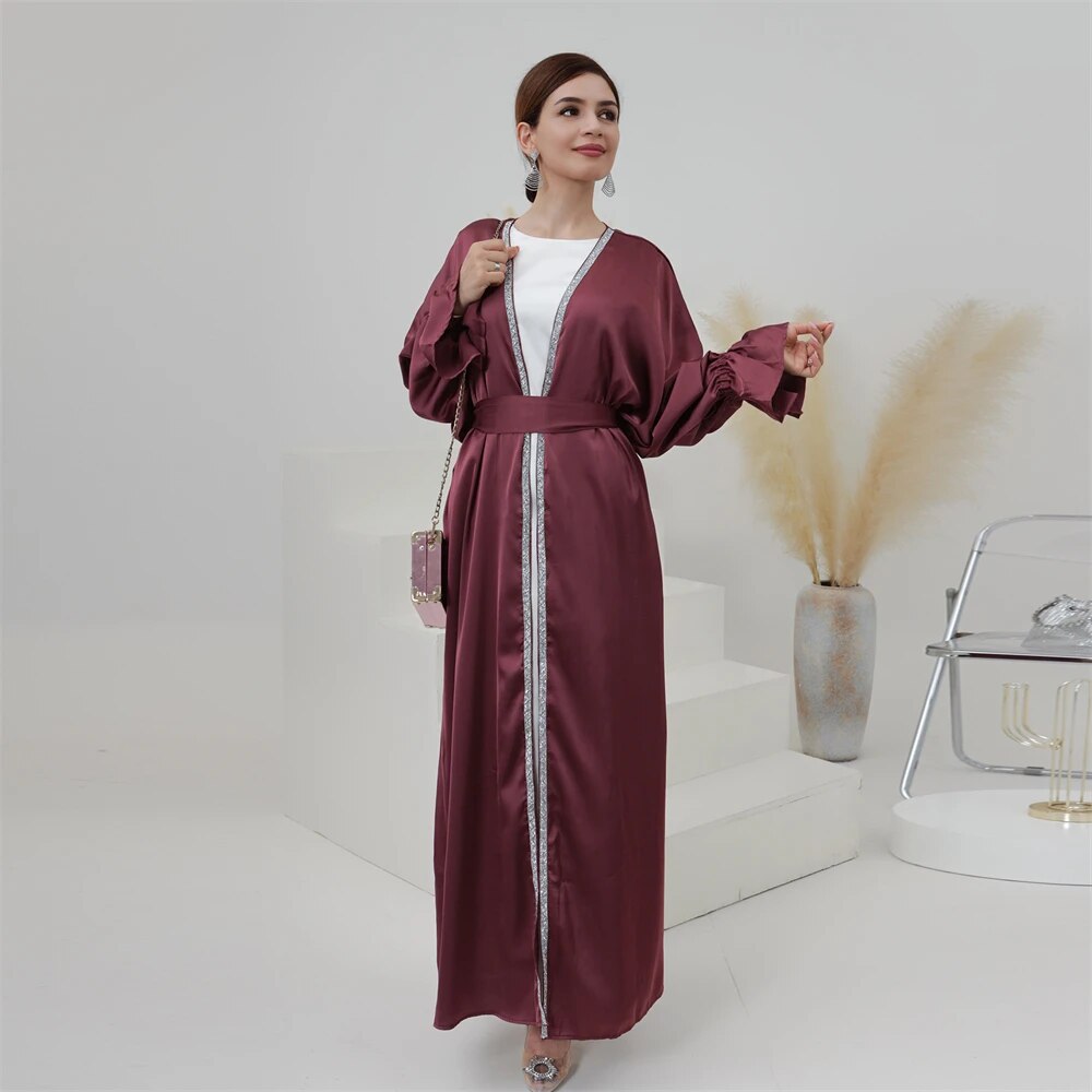 Women's Arabian O-Neck Polyester Full Sleeve Solid Open Abaya