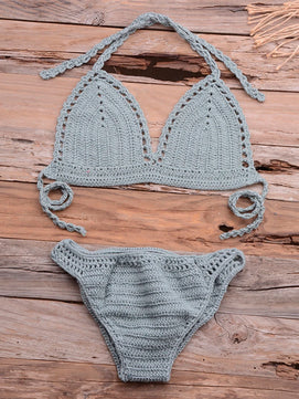 Women's Cotton High Waist Swimwear Knitted Pattern Bikini Set