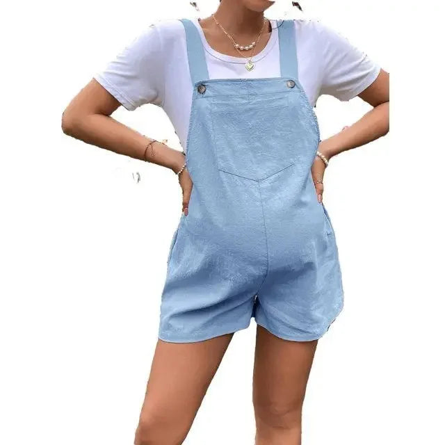 Women's Cotton O-Neck Short Sleeves Solid Maternity Jumpsuit