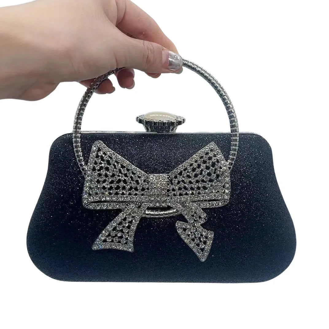 Women's Metallic Hasp Closure Rhinestone Pattern Trendy Handbag