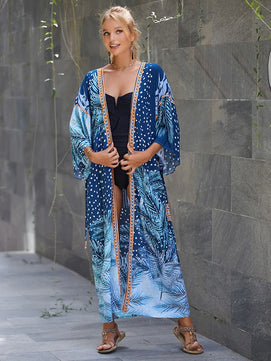 Women's Polyester Long Sleeves Printed Kaftan Beach Cover Up