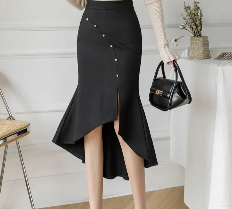 Women's Polyester High Waist Solid Pattern Casual Wear Skirts