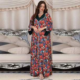 Women's Arabian Polyester Full Sleeve Floral Pattern Casual Dress