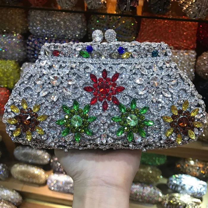 Women's Metallic Hasp Closure Rhinestone Pattern Wedding Clutch