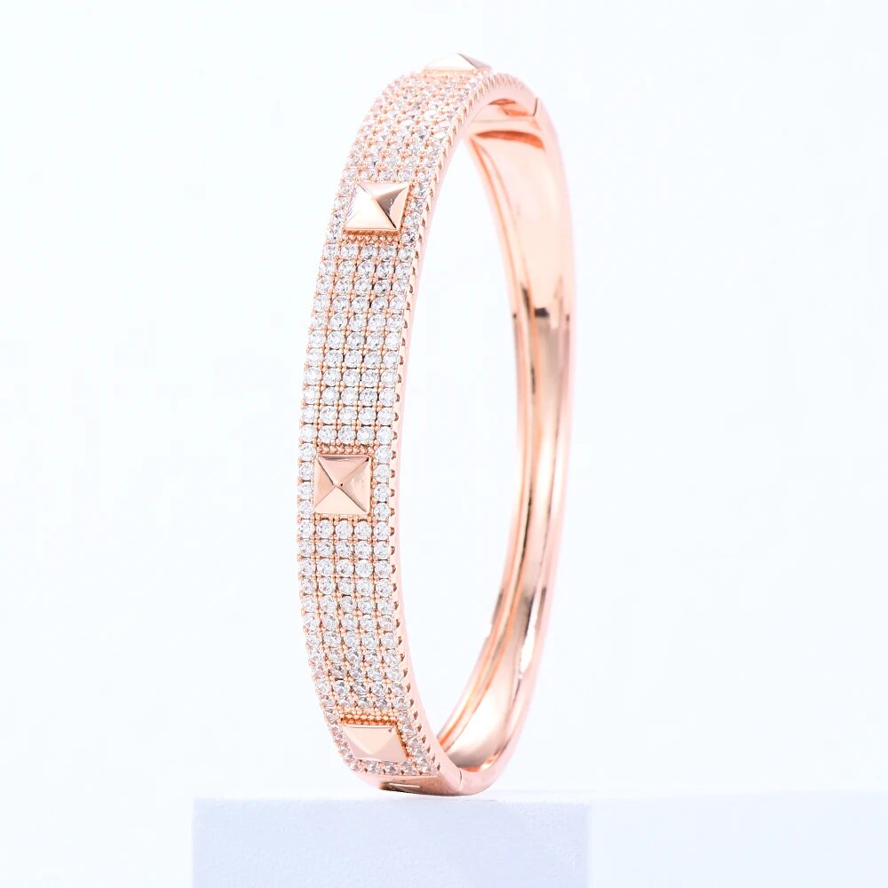 Women's Copper Cubic Zirconia Pave Setting Trendy Wedding Bracelet