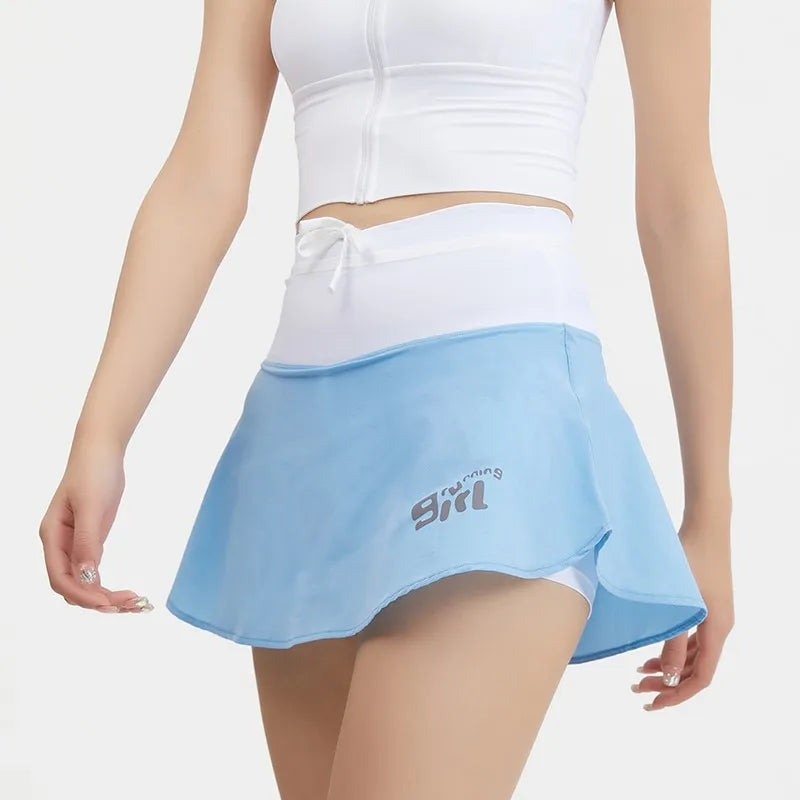 Women's Nylon High Waist Solid Pattern Breathable Sports Skirt