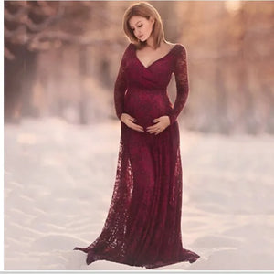 Women’s Polyester V-Neck Long Sleeves Patchwork Maternity Dress