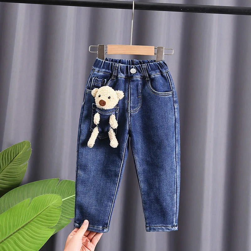 Kid's Polyester Mid Elastic Waist Closure Cartoon Pattern Pants