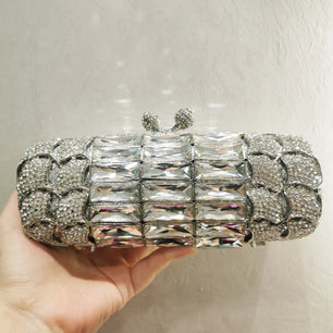 Women's Metallic Hasp Closure Rhinestone Bridal Wedding Clutch