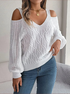 Women's Acrylic V-Neck Full Sleeve Knitted Pattern Vintage Sweater