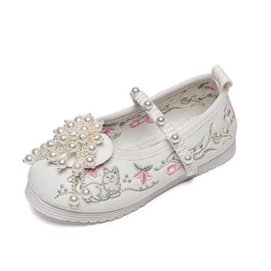 Kid's Cotton Fabric Round Toe Embroidery Anti-Slippery Shoes