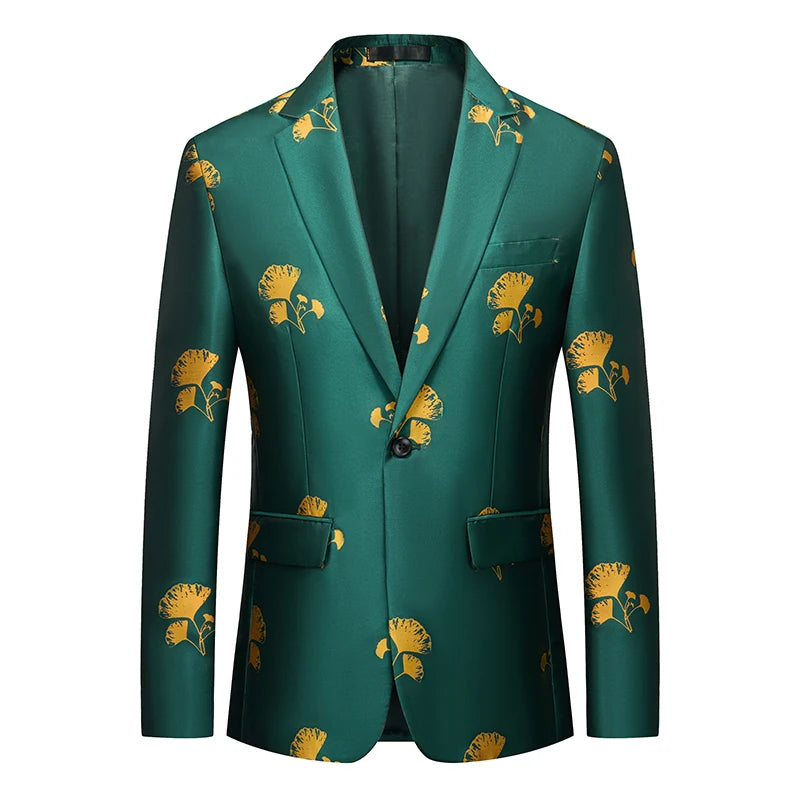 Men's Notched Collar Long Sleeve Printed Single Breasted Blazers