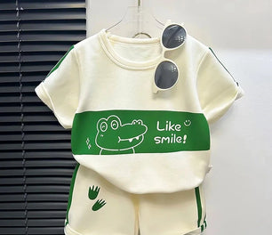 Kid's Cotton O-Neck Short Sleeve Printed Pattern Trendy Clothes