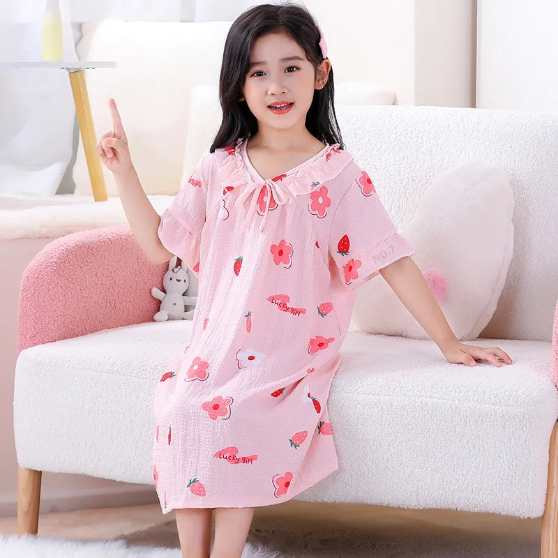 Kid's Girl Polyester V-Neck Short Sleeves Trendy Nightgowns Dress