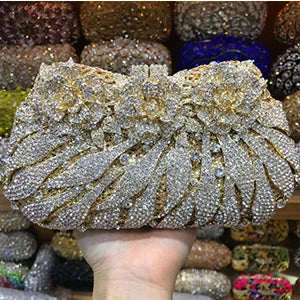 Women's Metallic Hasp Closure Rhinestone Pattern Wedding Clutch