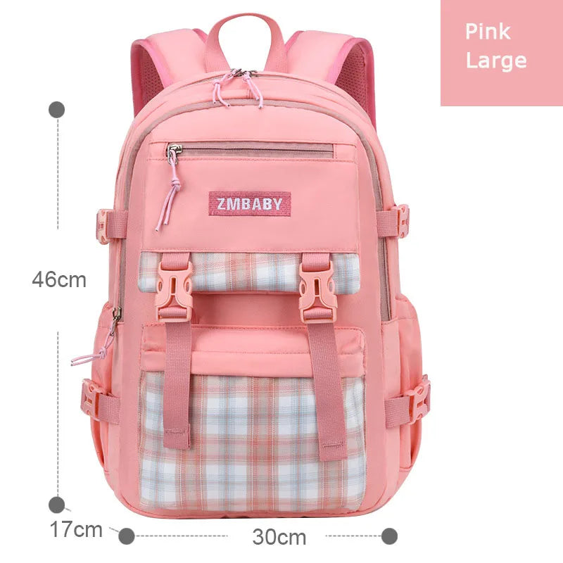 Kid's Canvas Zipper Closure Plaid Pattern Trendy School Backpack